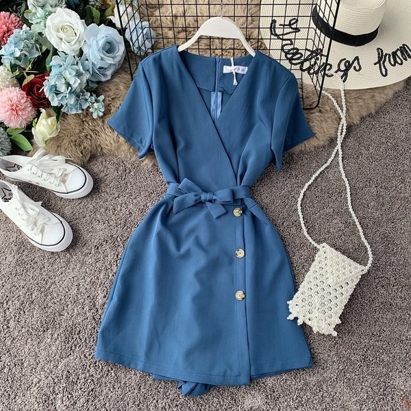 Koreanische 2020 Sommer Overall Gelb Kurzen Overall Casual V-ausschnitt Playsuits und Overalls für Frauen KJ5254 T200704