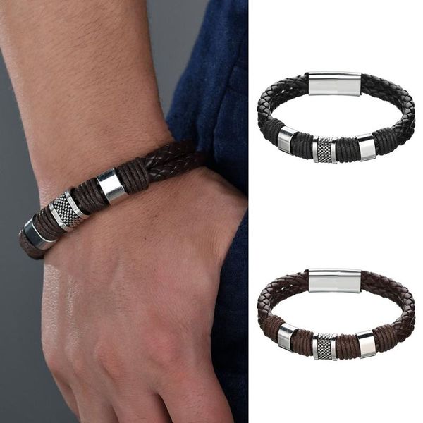 

charm bracelets men boys alloy leather braided clasp bracelet bangle jewelry gifts@88, Golden;silver