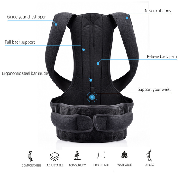 

back support male / female fixed belt office relief pain artifact body sitting standing posture correction with, Black;blue