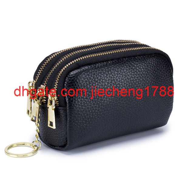 

head leather mini wallet simple keyring korean coin bag three zipper mini wallet multi function, Red;black