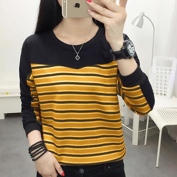 

shintimes striped pullover patchwork plus size sweatshirt women fall 2020 winter loose fashion womens clothing sudadera mujer1, Black