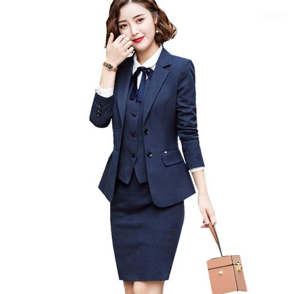 

blazer and skirt set with pockets elegant formal blazer+skirt+pant 3 pieces formal career skirt suits office clothes 889820-21, White;black