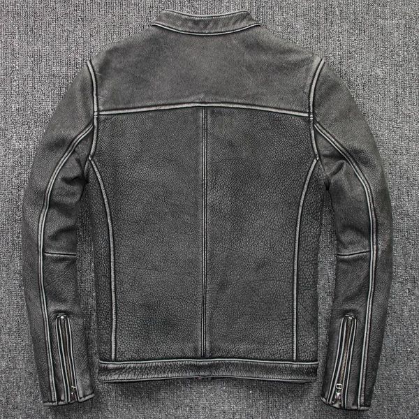 

cow men geniune jacket leather coat blouson moto vintage chaqueta hombre plus size jaqueta de couro 906 mf2021, Black