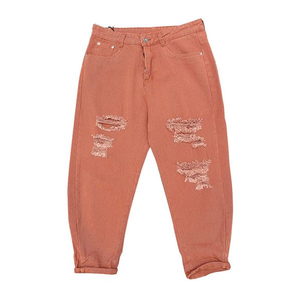 

new arrival 2020 of men ankle-length pants sarja fashion cargo harem torn big hole and small leg capris jeans oxnb, Black