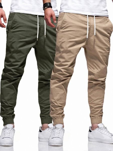 

men 2pcs drawstring waist slant pocket pants y0yj#, Black