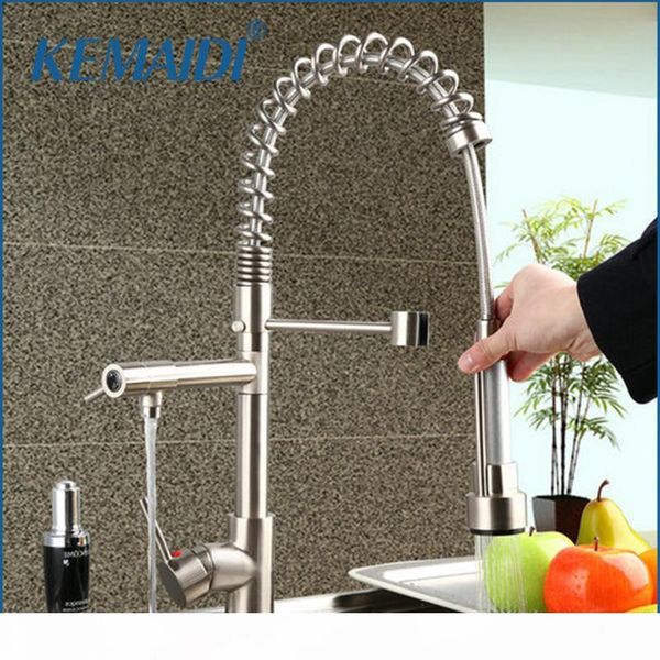 

kemaidi brushed nickel kitchen faucet pull out down swivel 360 cold brass water tap sink torneira cozinha faucet,mixer tap t200424