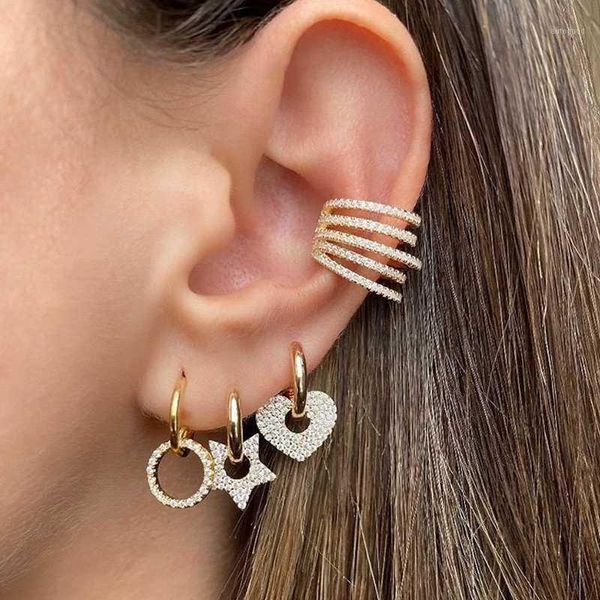 

hoop & huggie 2021 summer bling cz pave open heart star charm earrings minimal stacking modern female jewelry1, Golden;silver