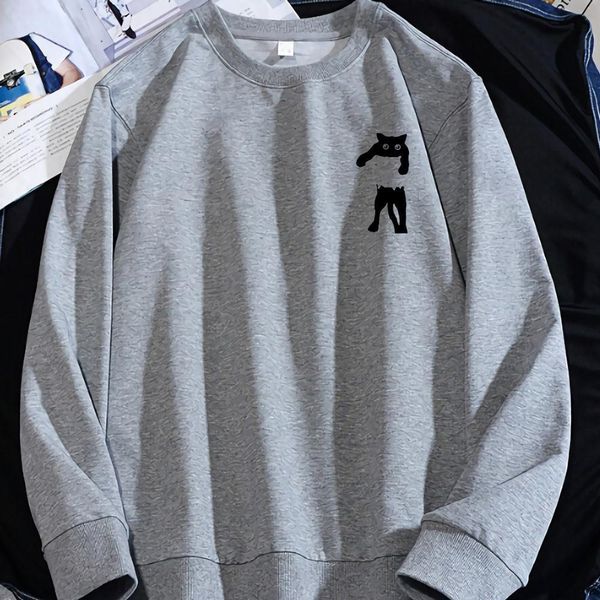 

толстовки мужской забавный кот в карманном дизайне с капюшоном 2021 держите теплый зимний толстовка мужская животная графика печати повседне, Black