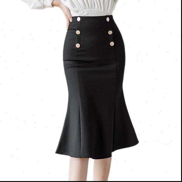 

plus size high waist red skirts womens pencil skirt 2020 elegant korean office ladies black double breasted skirt jupe femme