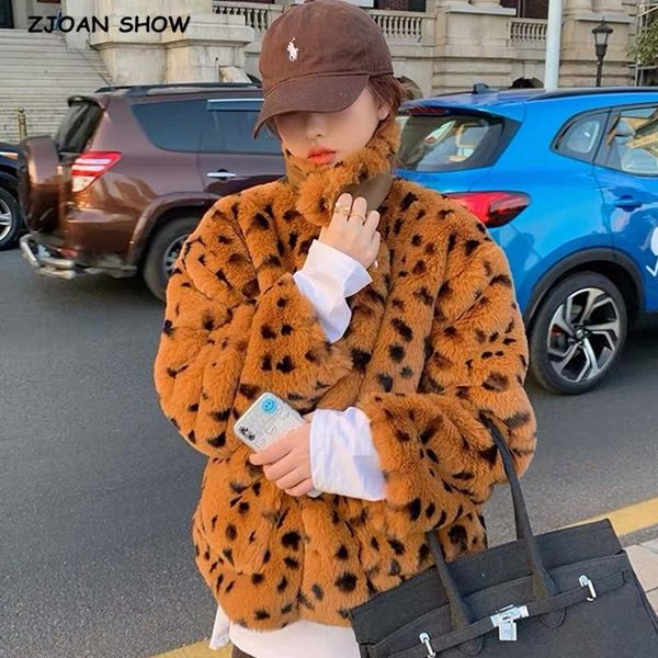 

harajuku winter down воротник волонника волосатый волонница леопардовый меховой куртка с длинным рукавом пушистый женщин женщин теплый верхн, Black