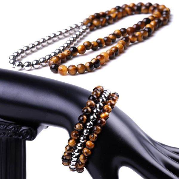 

fashion women men multilayer natural stone tiger eye bracelets1, Black