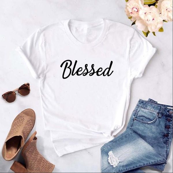 

simple style women clothes blessed letters print white tumblr t shirt graphic tees women hip hop t shirts plus size
