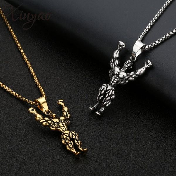

pendant necklaces xinyao fashion hip hop pendants muscle man figure charm fitness body charms fit men women jewelry, Silver