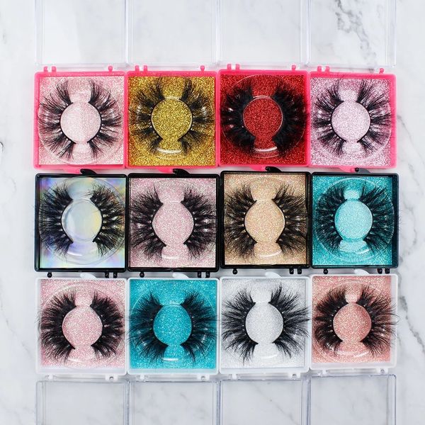 

new false eyelashes real mink 25mm lashes long soft fluffy dramatic eyelash colorful eyelash packaging cases