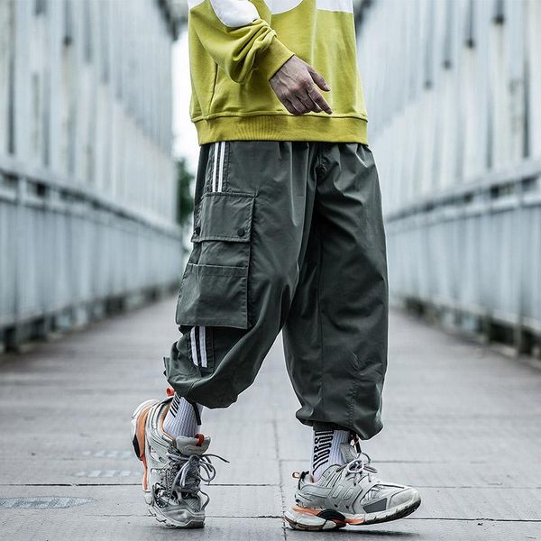 

men's pants clothes overalls male sports leisure trousers widelegged loose comfortable pocket jogger cargo harajuku lovers, Black