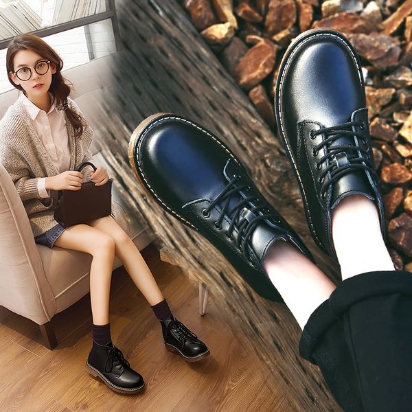 

2019 ankle boots women winter genuine leather lace-up ladies work boots round toe autumn shoes black female fashion keep warm t200425