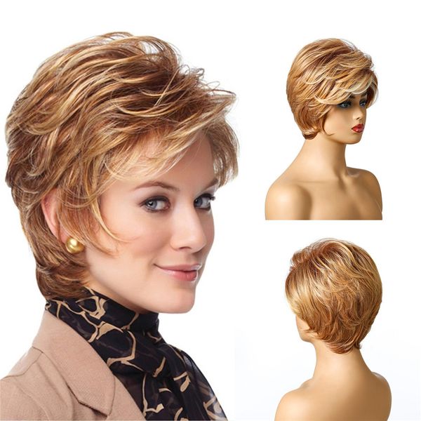 

synthetic hair wig glueless wigs natural wave short hair cosplay wigs for women ombre brown heat resistant, Black