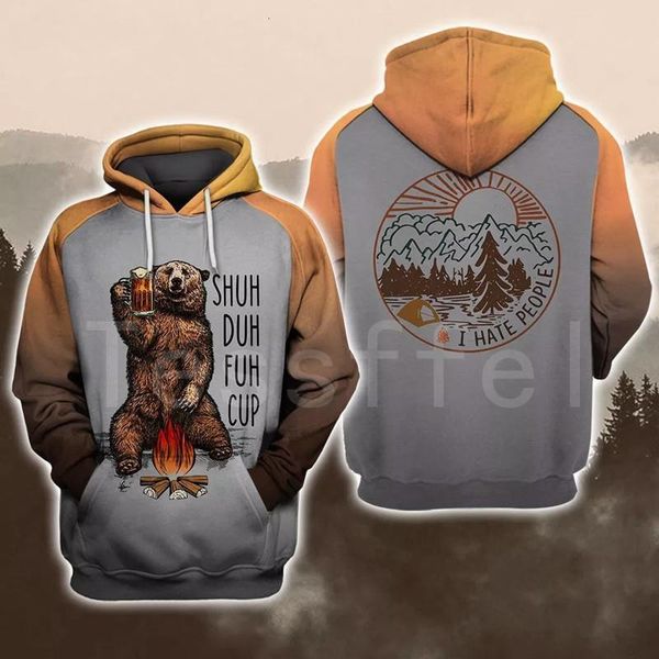 

animal bear hunting i hate people love camping funny newfashion 3dprint zipper hoodies sweatshirts jacket men women s22 drop shipping, Black