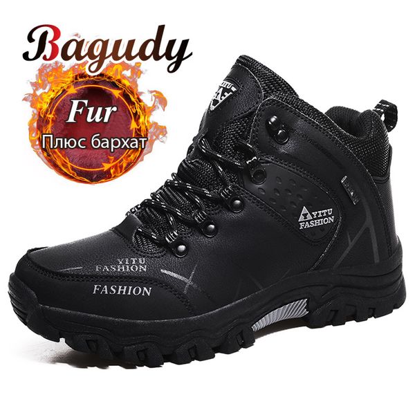 

men winter snow boots super warm men hiking boots waterproof leather sneakers outdoor non-slip men work shoes 39-47 201215, Black