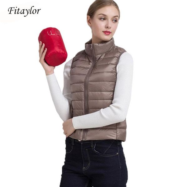 

women's vests fitaylor women ultra light 90% white duck down coat autumn windproof warm waistcoat female slim sleeveless short jacket, Black;white