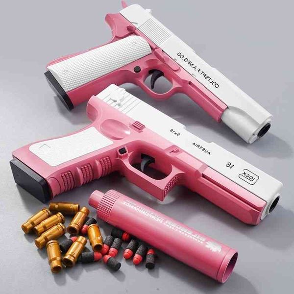 

5444m1911 glock soft bullet weapon pistol manual airsoft pneumatic gun with silencer military toy for children kid adult