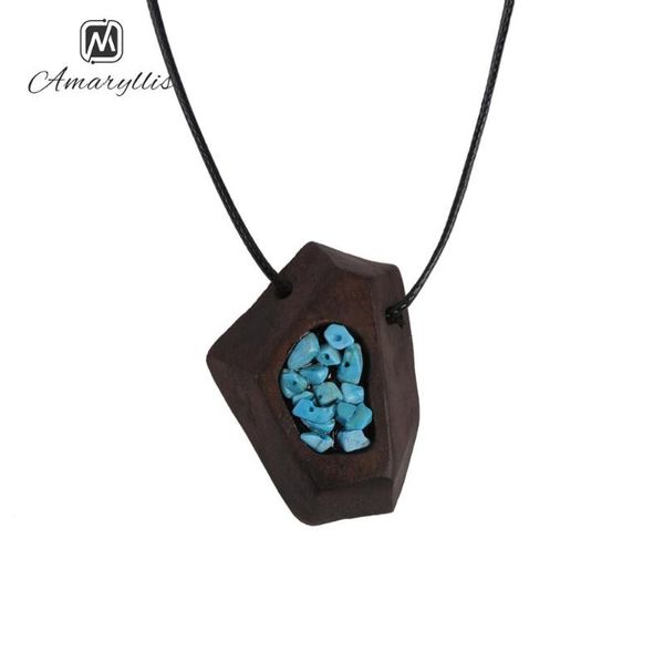 

pendant necklaces amaiyllis chunky irregular natural wood necklace for women vintage stone chips dangle long sweater chain collar, Silver
