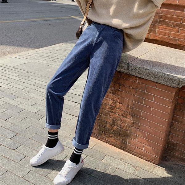 

new 2020 autumn winter thicken women corduroy pants fashion high waist female harem pants streetwear loose trousers plus size, Black;white