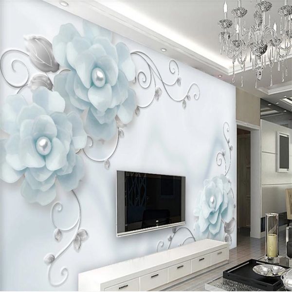 

Modern window mural wallpaper simple and beautiful jewelry flower wallpapers vine art TV background wall