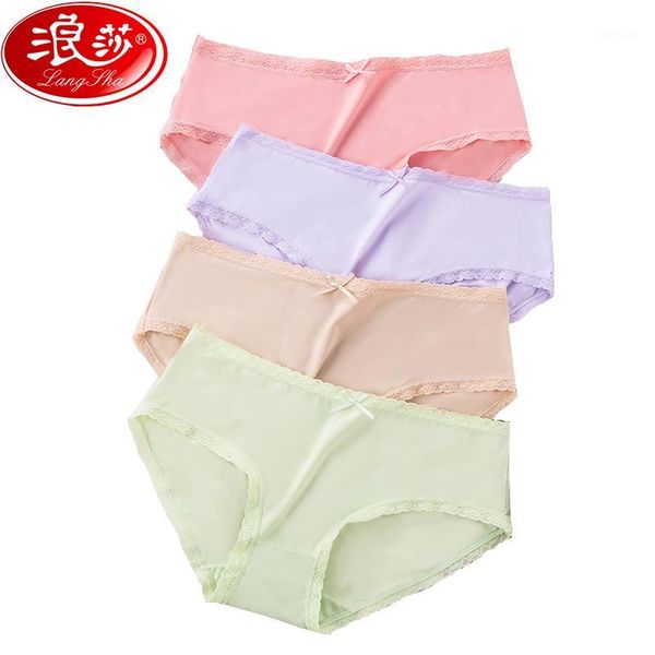 

langsha 3pcs/lot seamless panties set women's lace thong ice silk lingerie panty lovely bow briefs girls low rise underwear1, Black;pink