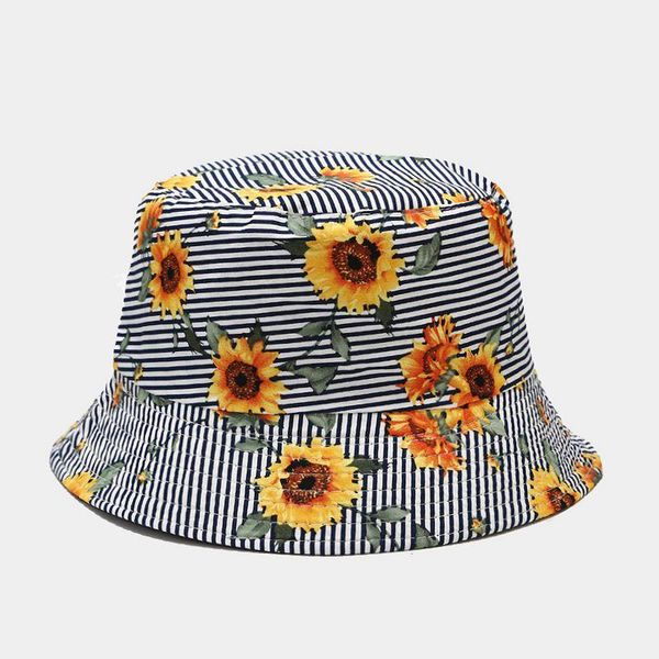 

cloches ldslyjr cotton flower print bucket hat fisherman outdoor travel sun cap hats for men and women 181, Blue;gray