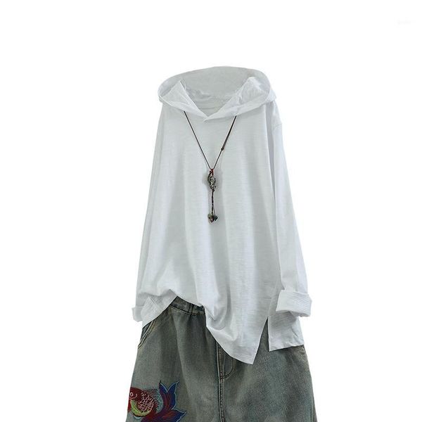 

casual soft comfortable long sleeve all match shirt hooded tees irregular casual for woman yalabovso 2020 autumn a74-z201, White