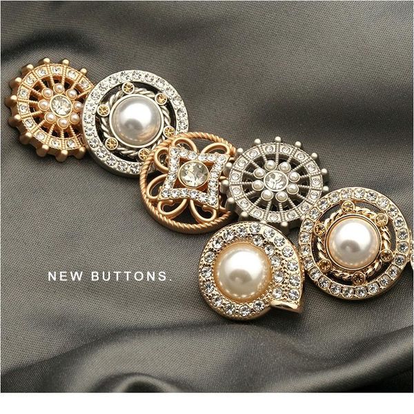 

metal gold silver pearl diamond buttons for clothing women windbreaker suit sweater coat decorative needlework sew bbywiz, Blike;white