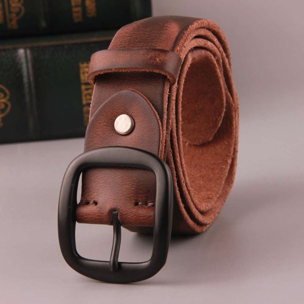 

special price pure cow hide pleated jeans belt men's leather personalized wash make old youth, Black;brown