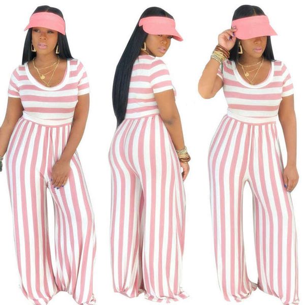 

wide 2020 new stripe women's fashion leg jumpsuit, Black;gray