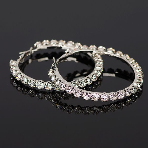 

2020 new crystal rhinestone earrings women gold sliver hoop earrings fashion jewelry earrings for women #e029, Golden;silver