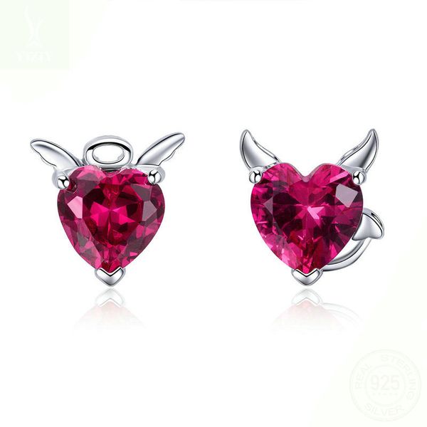 

fashion 925 sterling silver angel and devil pink cz heart stud earrings for women sterling silver jewelry 2018 ymsce414, Golden;silver