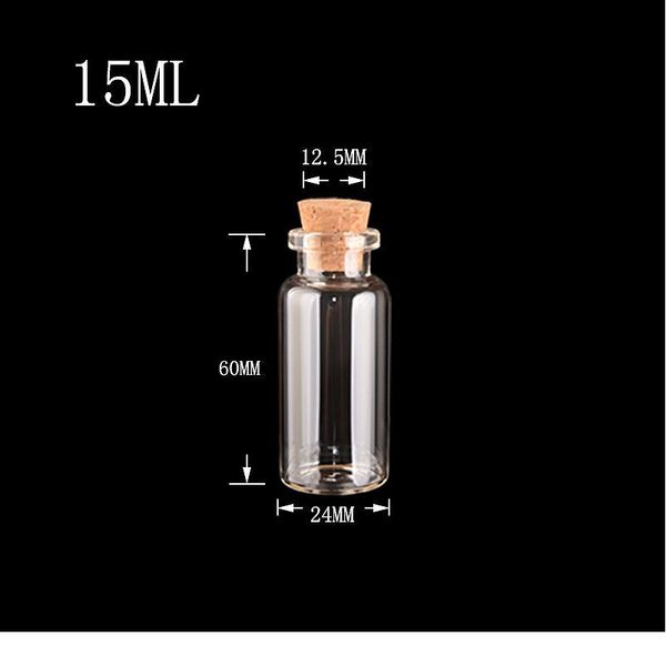 

15ml 24x60x12.5mm food grade glass bottle with cork ser empty crafts decoration bottles jars vial bbygae