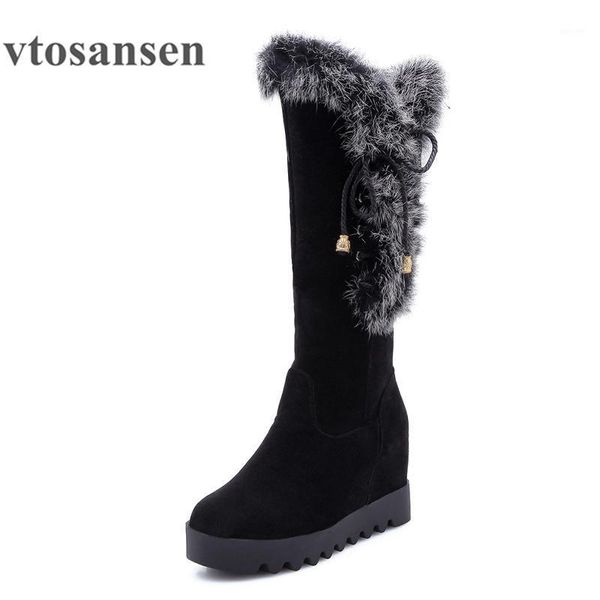 

2021new real fur women platform heel shoes woman snow boots russian winter female black wedges boots 2021 new winter big size 431