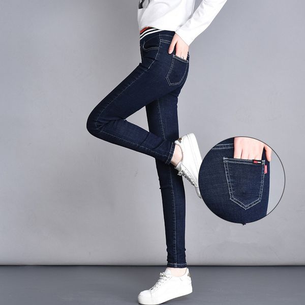 

pencil jeans pants for woman 2020 autumn high waist elastic denim full length skinny trousers lqxlsa 523 y1214, Blue