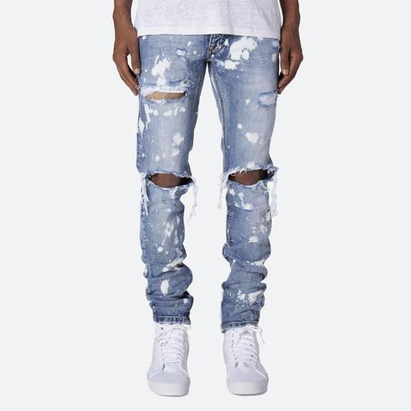 

new men's jeans fashion designer distressed hole jeans men's slim cotton high-quality1, Blue