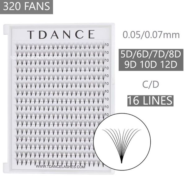 

false eyelashes tdance 320 fans 16lines premade volume 5d/6d/7d/8d/9d/10d/12d extension pro pointy base middle stem faux mink lashes
