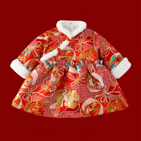 

butterfly children's winter foreign sle girl's plush baby's dancing thickened new year's drs, Red;yellow