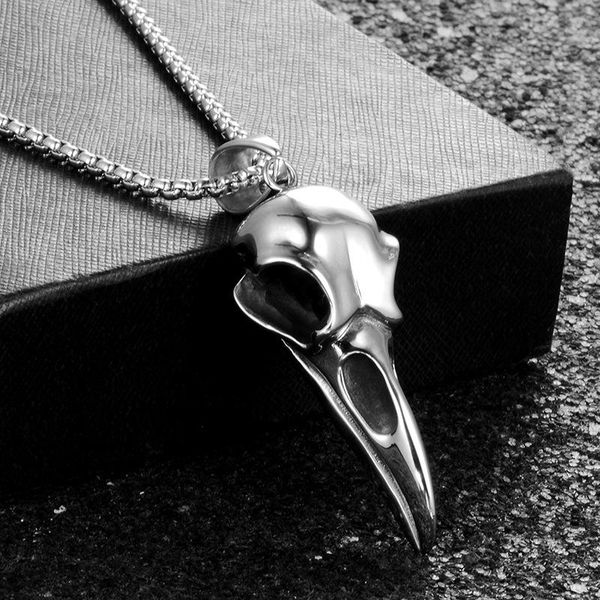 

stainless steel men necklaces chain pendants crow bird eagle skull punk rock hip hop cool for male boy fashion jewelry gift h wmtjsp, Black