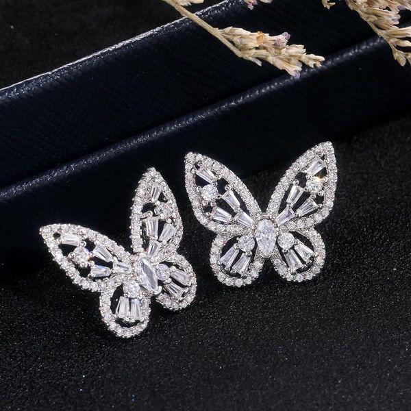

stud korean fashion hollow butterfly earrings for women one earring wedding engagement jewelry original design gift, Golden;silver