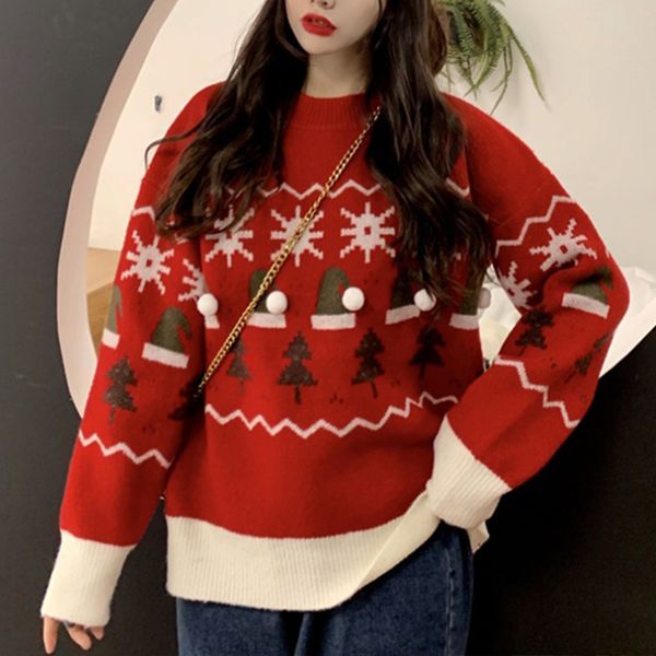 

johnature women clothes cartoons knitted pullovers christmas sweaters o-neck 2020 winter mori girl casual sweaters h1211, White;black