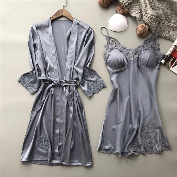 

women's sleepwear female kimono bathrobe gown suit with belt v-neck short spaghetti strap nightdress vintage lace trim lounge home wear, Black;red