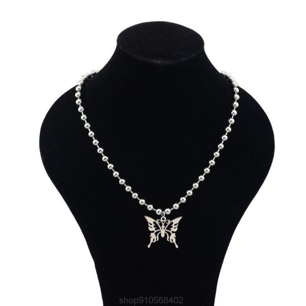 

punk rock sweet butterfly stainless steel pendant necklace streetwear ball chain polishing chain necklace o26 20 dropshipping, Silver