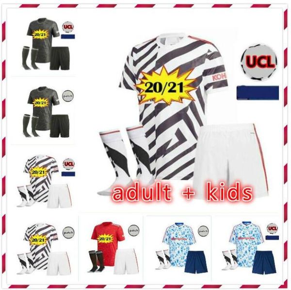 

kids kit manchester 2020 2021 bruno fernandes cavani van de beek united soccer jersey rashford kids jerseys man football shirt, Black;yellow