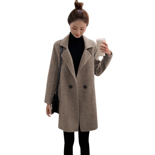 

mautumn and winter 2020 new small women's middle long korean loose short brown woolen coat, Black