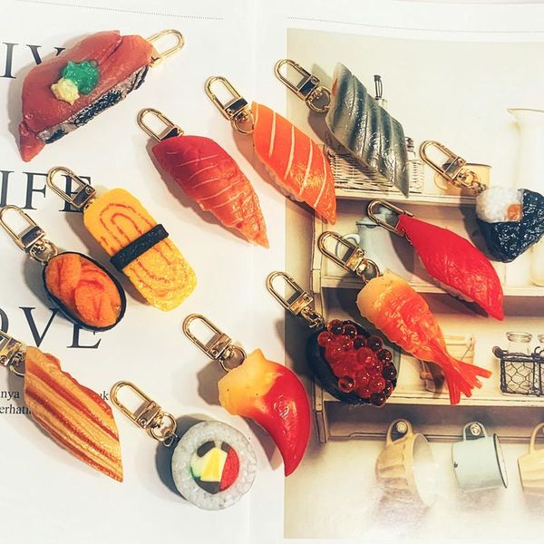 

keychains 1pc resin simulation sushi keychain keyring for women men gift japanese cuisine bag car holder model pendant, Silver